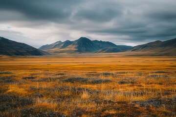 Dramatic Mountain Range Under a Gray Sky