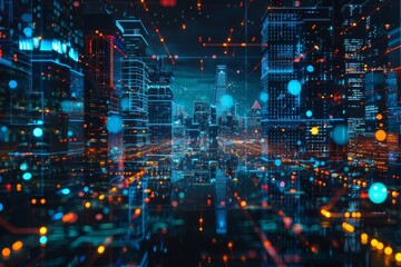 Fototapeta premium Digital Cityscape: A Futuristic Vision of Urban Life