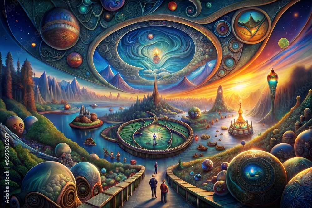 Sticker the fantasy space and planets of the planet.3d rendering