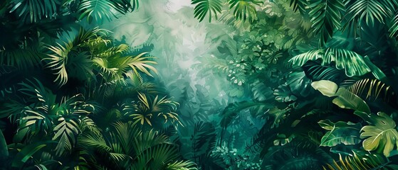 Fototapeta premium Design an overhead scene of a lush tropical rainforest with striking contrasts between the rich