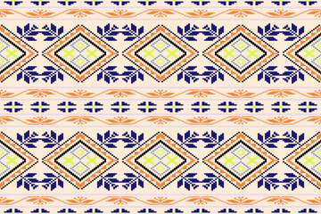 Fototapeta premium Vector seamless pixel art.Pixel mosaic texture with simple square particles.Ethnic geometric stitch pattern use for cloth,textile,wallpaper,cushion,carpet,quilt