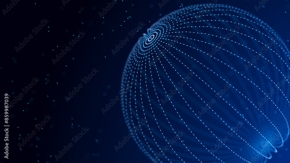 Aufkleber abstract 3d sphere. futuristic dots background. colored music surface. 3d rendering.