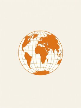 A minimalistic orange globe with continent outlines and grid lines, perfect for travel companies and agencies. Generative AI