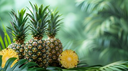 Fresh Pineapples with Tropical Green Leaves in a Vibrant Setting