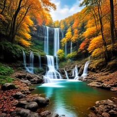 waterfall in autumn forest