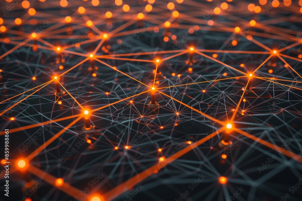 Poster abstract network structure with glowing orange nodes