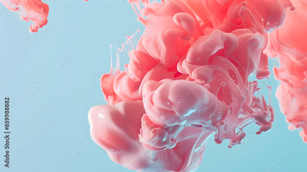 Wall mural abstract pastel coral pink color paint with pastel blue background fluid creative concept compositio