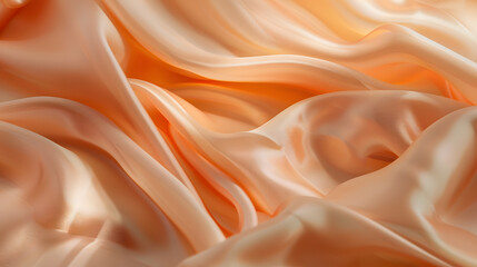 Obraz premium Peach fuzz is the color of the year 2024 Silk fabric folded with beautiful curves with shadows top view : Generative AI