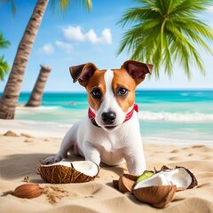 dog sitting on the beach