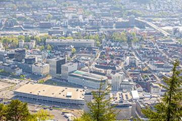 View of Bergen city seen from the mountain Fløyen