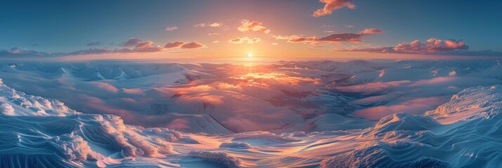 Fototapeta premium Sunset Over Snowy Mountains