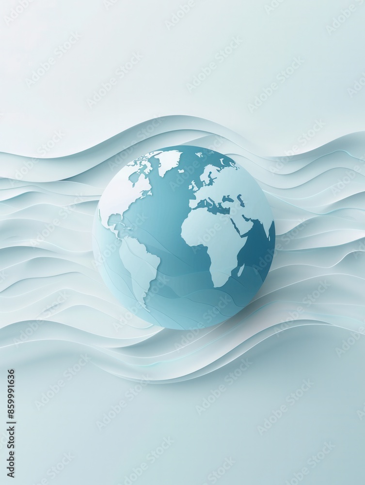 Aufkleber a minimalistic illustration of a globe with continents on a white background with wavy lines. perfec