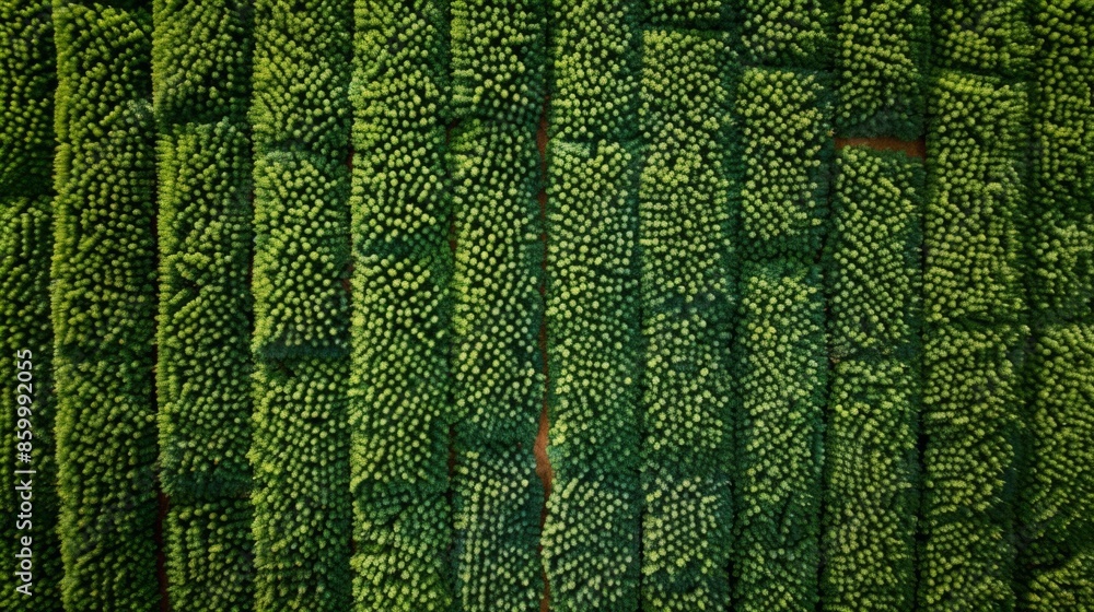 Poster Symmetrical Aerial View of Green Shirts Arranged in Geometric Patterns with Soft Lighting and Textured Background