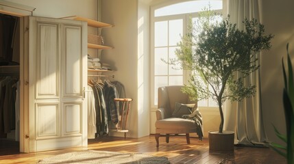 Unexpected Houseguest: Chair and Tree Share Living Room