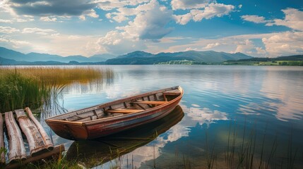 Tranquil Canoe on a Still Lake