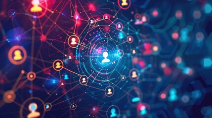 a digital cartoon modern illustration of a simple diagram showing the persona at the center, surrounded by various social network icons