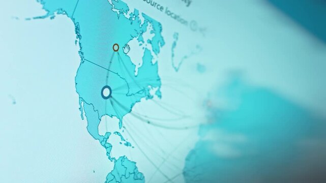 Hacking attacks in real-time on world map, source location USA