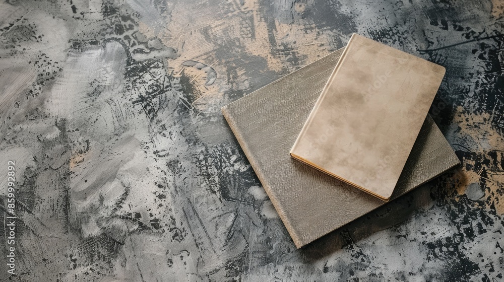 Sticker Sketchbook with free space on gray rug texture background