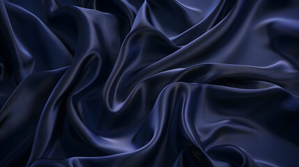 Obraz premium Abstract dark background Silk satin fabric Navy blue color Elegant background with space for design Soft wavy folds Christmas birthday anniversary award Template : Generative AI
