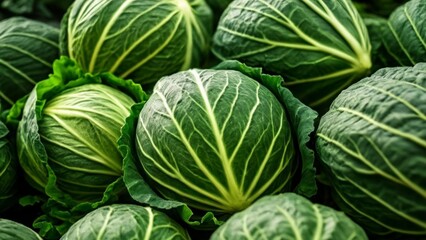 Fototapeta premium Fresh and vibrant green cabbage heads perfect for a healthy meal