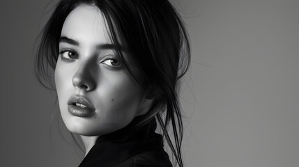 Serie of studio photos of young female model wearing classic smart casual black and white outfit : Generative AI