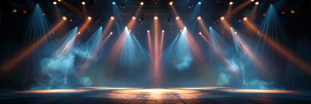a stage illuminated by dramatic spotlights