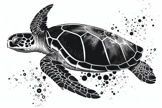 recommend clip art: Sea Turtle with cute designs, line art, line drawing, black isolated on white background, illustration background