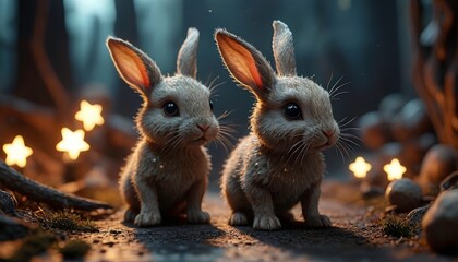 Obraz premium Two Cute Bunnies in the Forest.