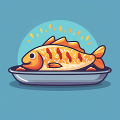 Vector_Plaice_bake_with_heat_cartoon_vector_icon