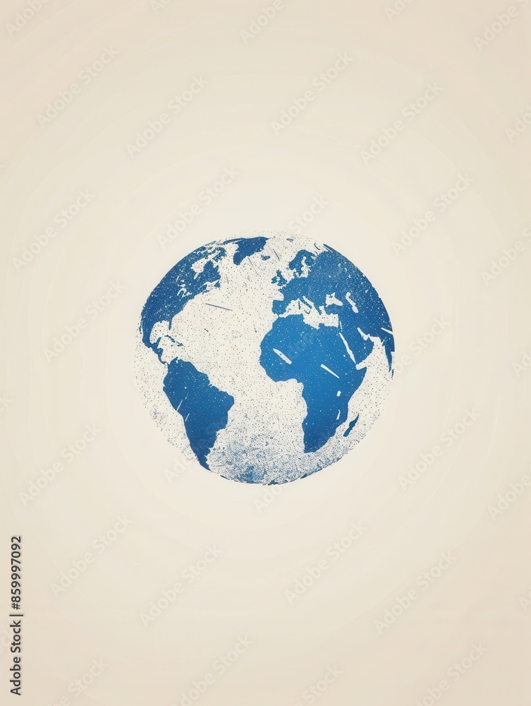 Poster a simple illustration of a globe featuring the continents in blue. the minimalist design is perfect 