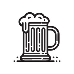 Line Art Beer Mug with Foam – Vector Illustration of a Classic Beer Stein with Frothy Head, Ideal for Brewery Logos, Pub Signs, Oktoberfest Graphics, and Beer-Themed Designs