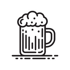 Line Art Beer Mug with Foam – Vector Illustration of a Classic Beer Stein with Frothy Head, Ideal for Brewery Logos, Pub Signs, Oktoberfest Graphics, and Beer-Themed Designs