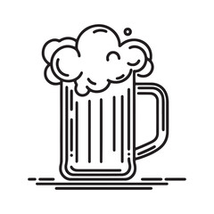 Line Art Beer Mug with Foam – Vector Illustration of a Classic Beer Stein with Frothy Head, Ideal for Brewery Logos, Pub Signs, Oktoberfest Graphics, and Beer-Themed Designs