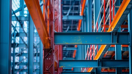 Symmetrical Abstract Steel Beams in Modern Industrial Setting
