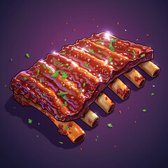 Vector_Pork_ribs_with_blaze_cartoon_vector_icon