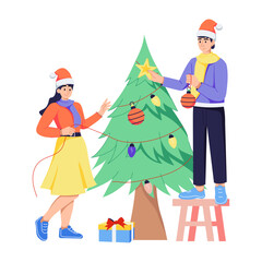 Trendy flat illustration showing christmas decoration 