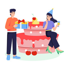 An engaging flat illustration depicting birthday party celebrations 