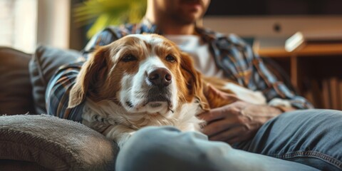 Obraz premium A pet lover taking a break from work to pet their dog, illustrating the importance of moments of affection and connection throughout the workday