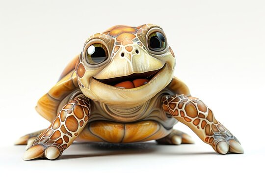 Playful cartoon turtle with a happy face, white background, illustration background