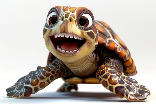 Playful cartoon turtle with a happy face, white background, illustration background