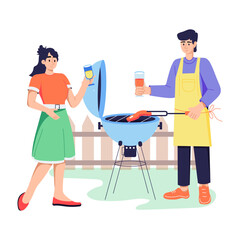 Backyard party flat illustration is up for premium use 