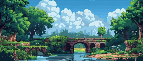 retro game pixel art landscape
