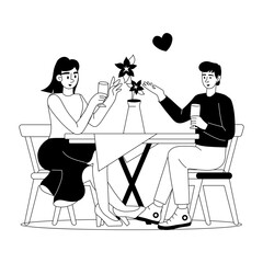 Ready to use glyph illustration of couple date 