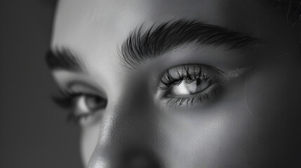 Photo of beautiful young woman with magnificent eyelashes The Blackandwhite photo : Generative AI