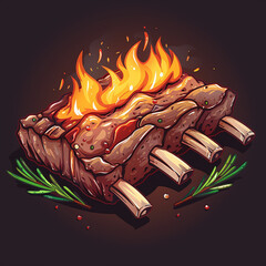 Vector_Prime_rib_with_fire_cartoon_vector_icon