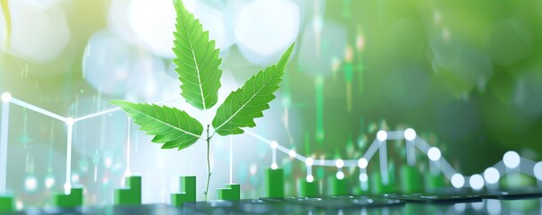 Green cannabis leaf with financial growth chart, symbolizing the rise of the marijuana industry and investment opportunities.