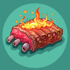 Vector_Prime_rib_with_fire_cartoon_vector_icon