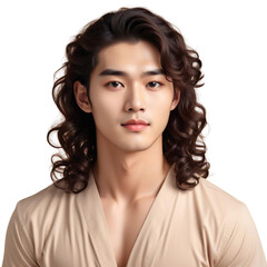 Naklejka premium Pretty Asian beauty man with Korean makeup glowing on Isolated transparent background png. generated with AI
