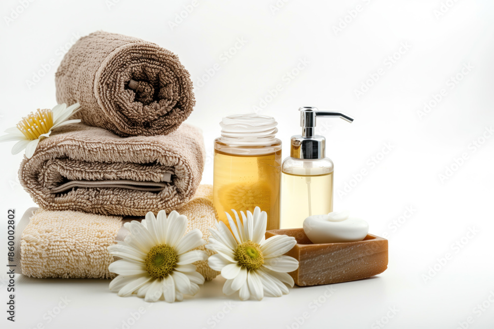 Poster spa product arrangement isolated on a white background. created with generative ai technology.