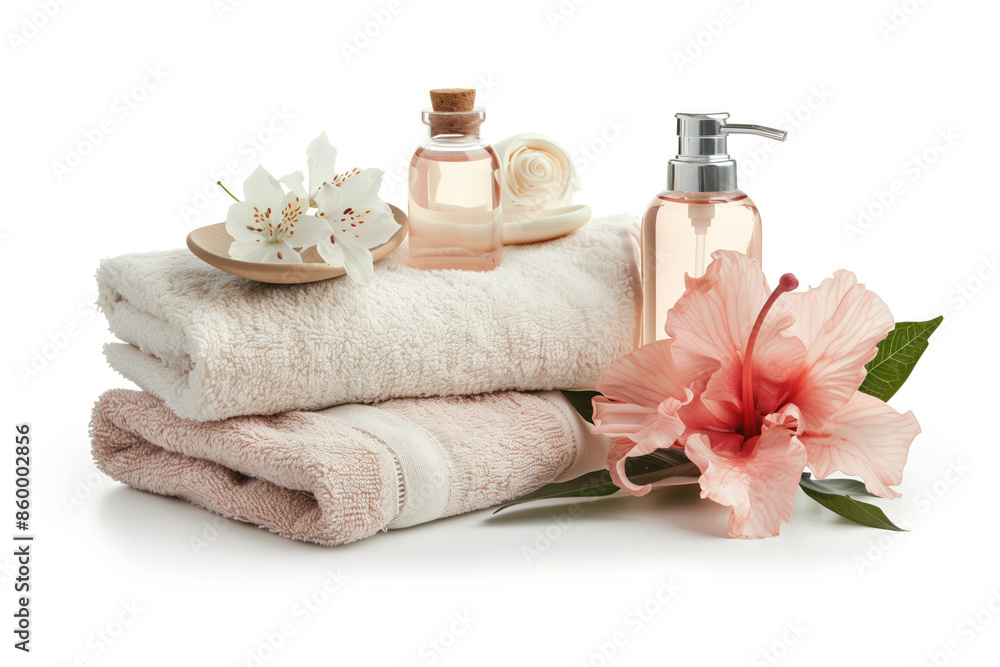 Poster spa product arrangement isolated on a white background. created with generative ai technology.